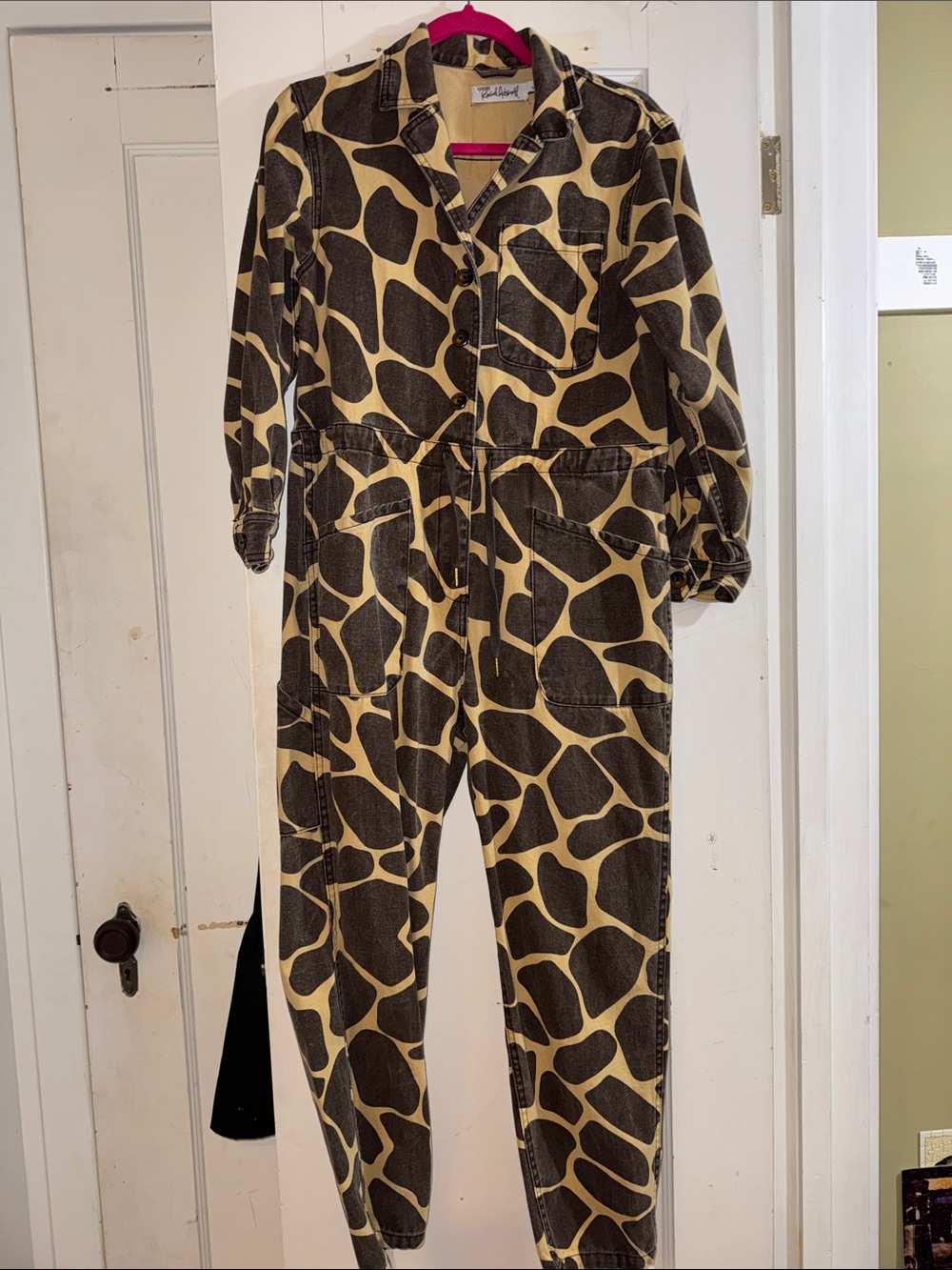 Anthropologie Giraffe-Print Utility Jumpsuit - Brown/Cream